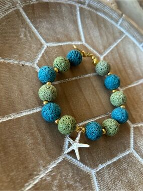 NEW Lava Stone Aromatherapy Bracelet Starfish Charm Coastal Beach Jewelry